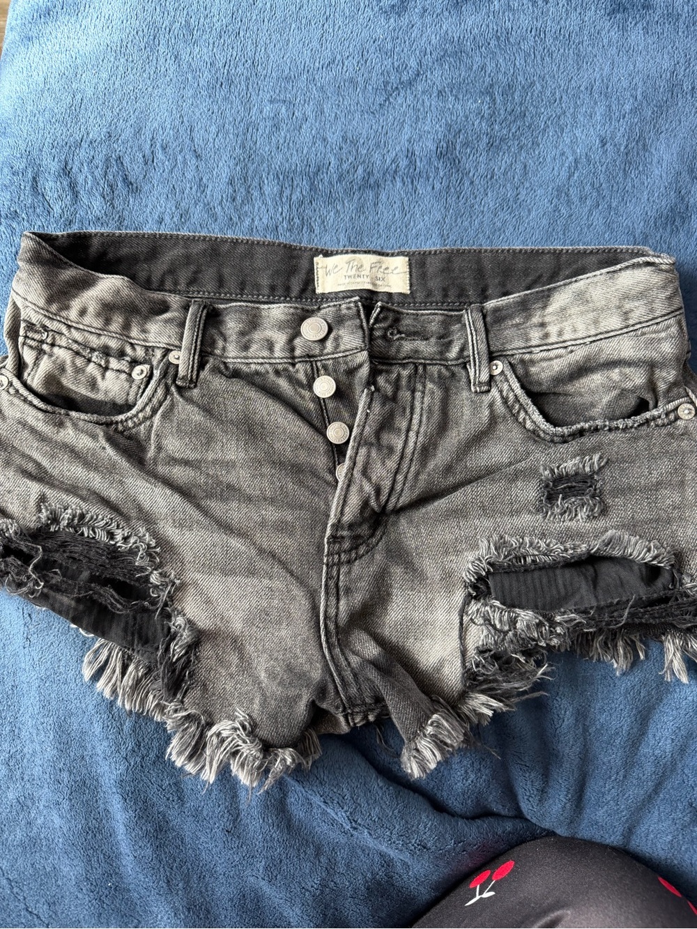 We The Free Washed Black Distressed High-Rise Denim Shorts
